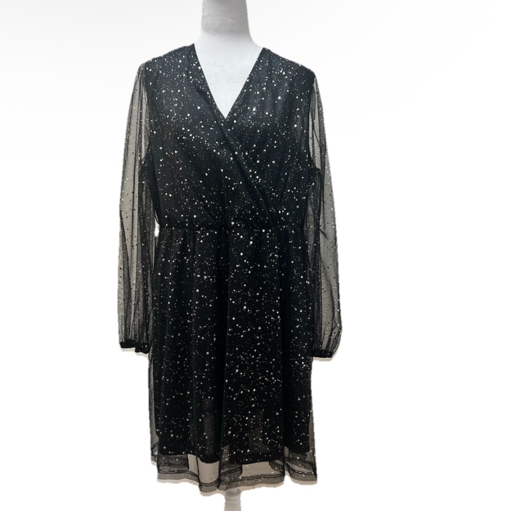 Clasi Sequin Mesh Overlay Dress, Autumn Black & Silver 2X (16) - Picture 2 of 10